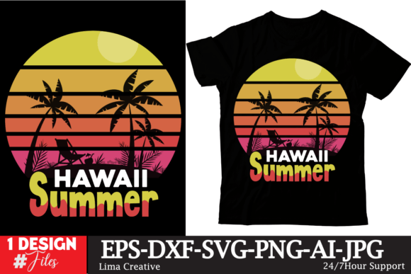 Hawaii Summer Retro T-shirt Design