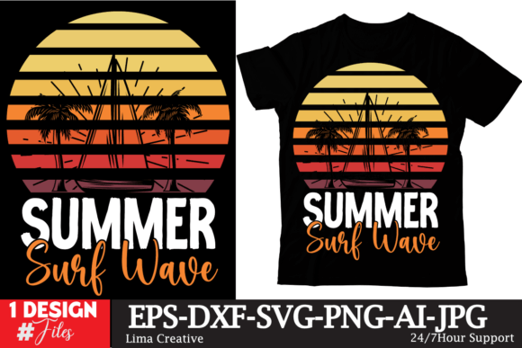 Summer Surf Wave Retro T-shirt Design